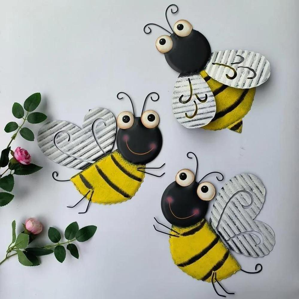 1 Pcs Outdoor Dragonfly Bee Decoration Colorful 3d Iron Wall Hanging Art Sculpture Garden Supplies Garden Statues Sculptures