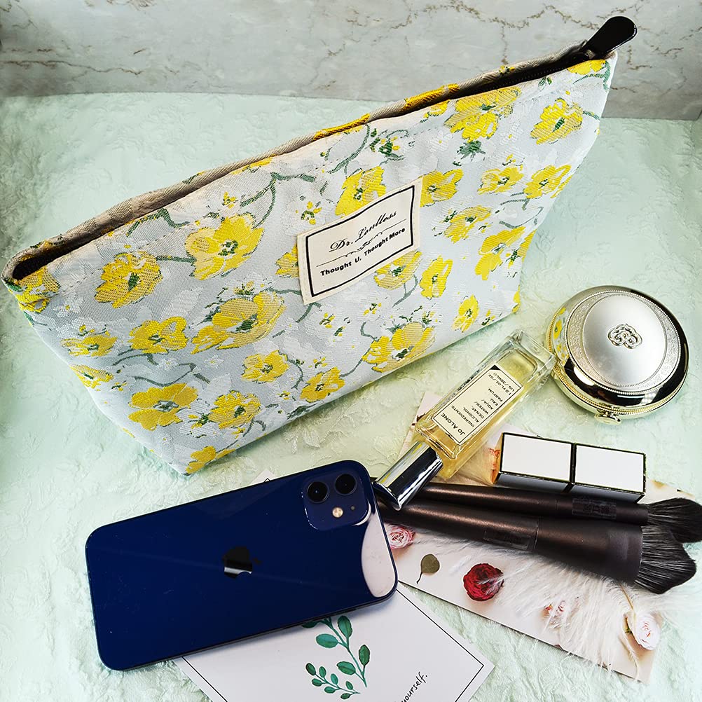 znmeny Makeup Cosmetic Large Square Storage Travel Pouch Floral Women's Pouch, Pouch, Capacity, Cute, Stylish, Pouch, Portable, (Yellow Print)