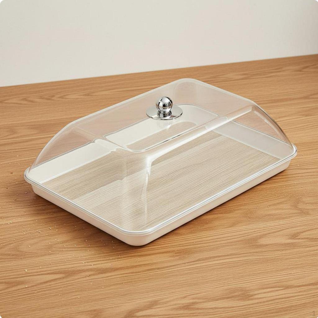Rectangular Tray with Clear Lid Versatile Food Display Platter Cover Decorative Handle Pastry