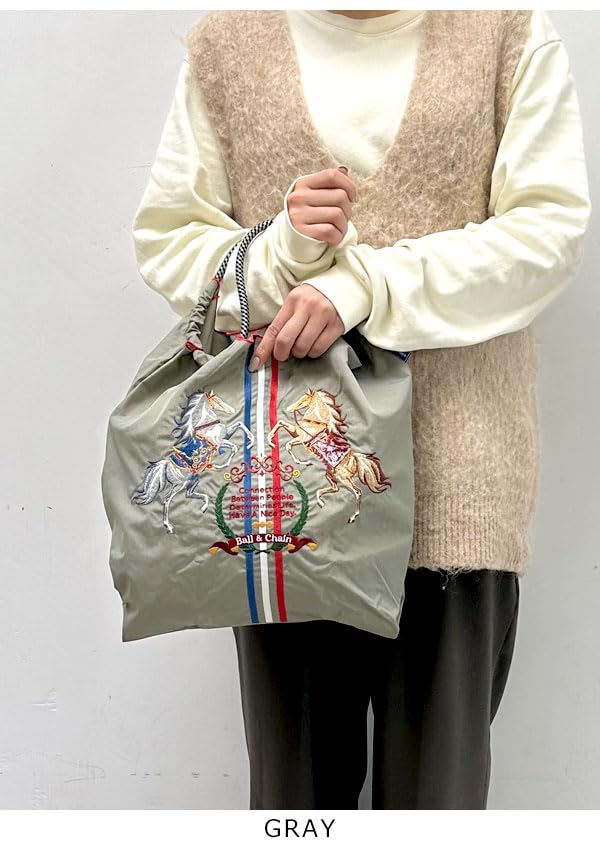 Ball Chain Authentic TWO HORSE Large Shopping Bag 301124 & Bag/Eco Bag/Tote (L, GRAY)