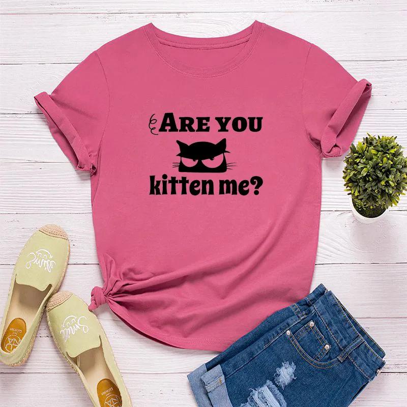Are You Kitten Me Cat Head Print Women T Shirt Short Sleeve O Neck Loose Women Tshirt Ladies Tee Shirt Tops Camisetas Mujer