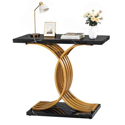 100 Cm Gold Console Table, Modern Desk Behind the Couch, Wood Rectangle Entrance Desk