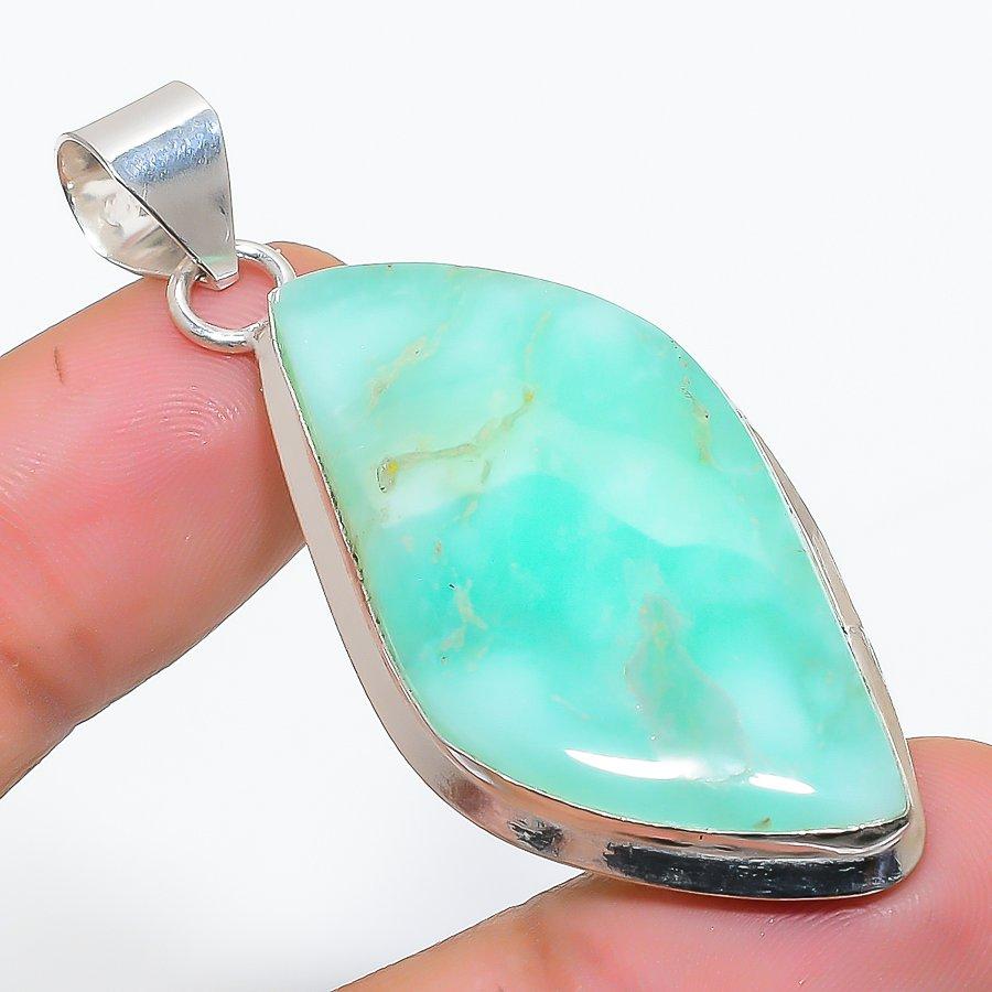 

Chrysoprase Gemstone 925 Solid Sterling Silver Jewelry Pendant 2.25 SU-10311