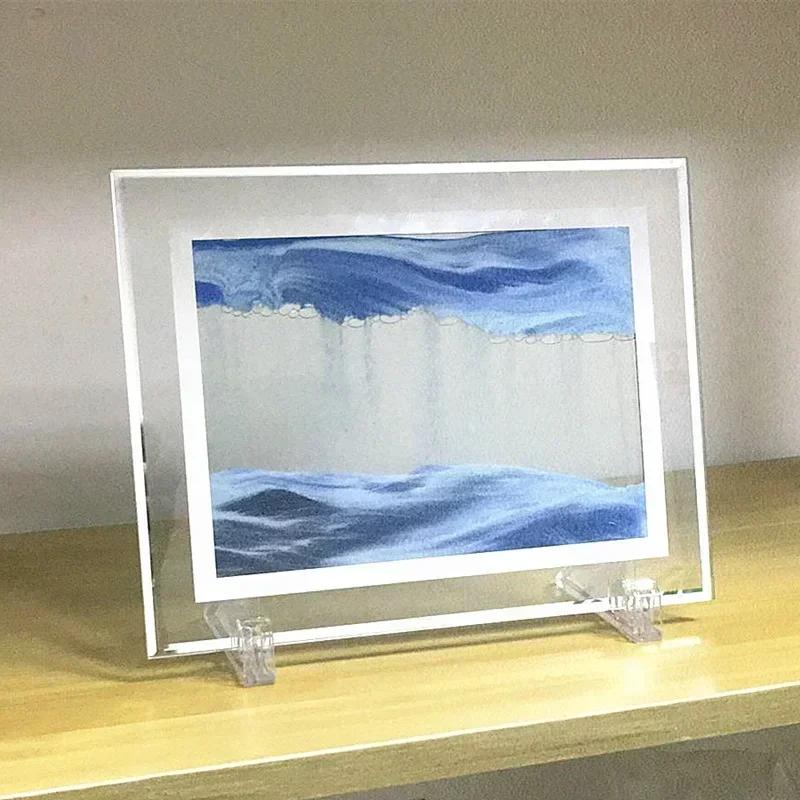 Round Glass Deep Sea Sand Art Picture Dynamic Flowing Sandscape Ornament Creative Quicksand Painting Desktop Decor Craft Piece