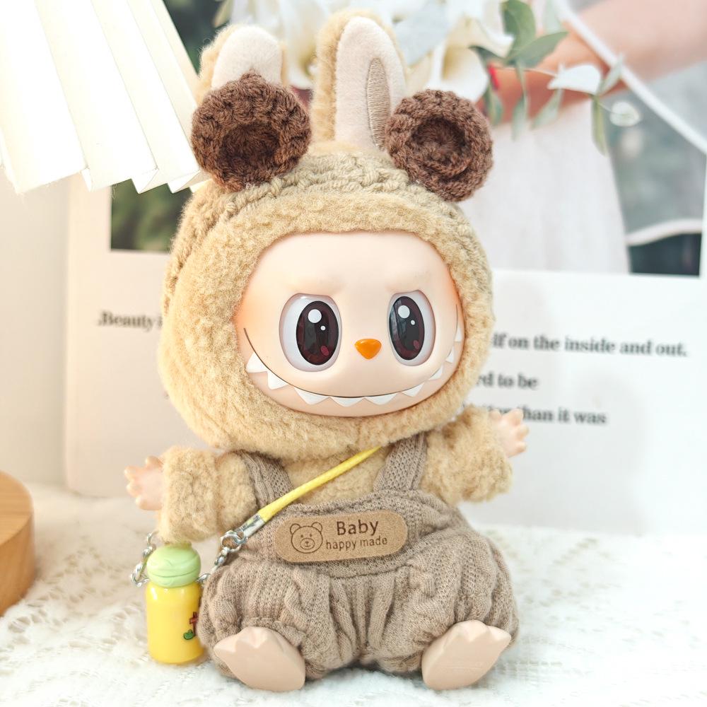 Doll Clothes & Accessories: First & Second Gen Labubu Charm Outfits - Cute Rabbit & Bear Overalls