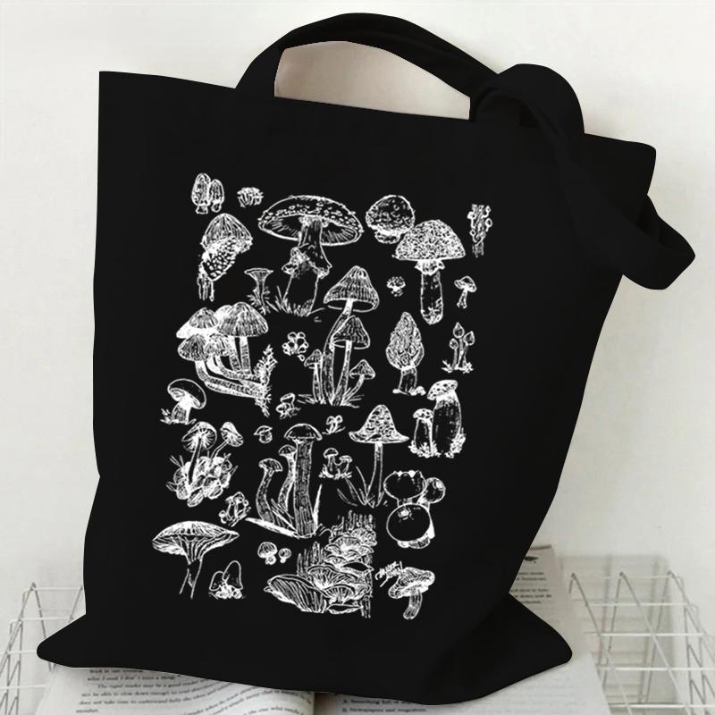 Mushroom Fungi Printed Women Shoulder Bag Fashion Eco Shopping Bags Teenager Tote Bag Vintage Mushroom Lover Women Men Handbags