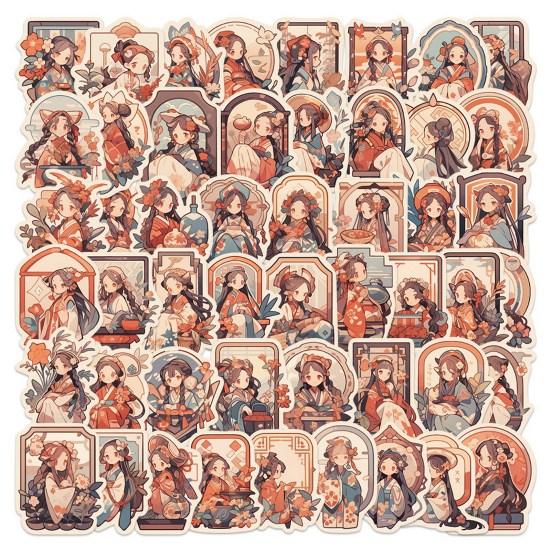 

50 шт./компл., мультяшное кимоно для девочек, наклейка, милая самоклеящаяся водостойкая ПВХ съемная крышка телефона, чемодан, скейтборд, ноутбук, наклейка для скрапбукинга, принадлежности для самостоятельного изготовления