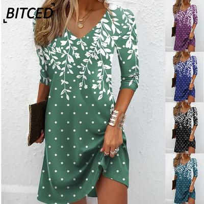 Fashion Autumn Winter  Long Sleeve V-Neck Casual Dresses