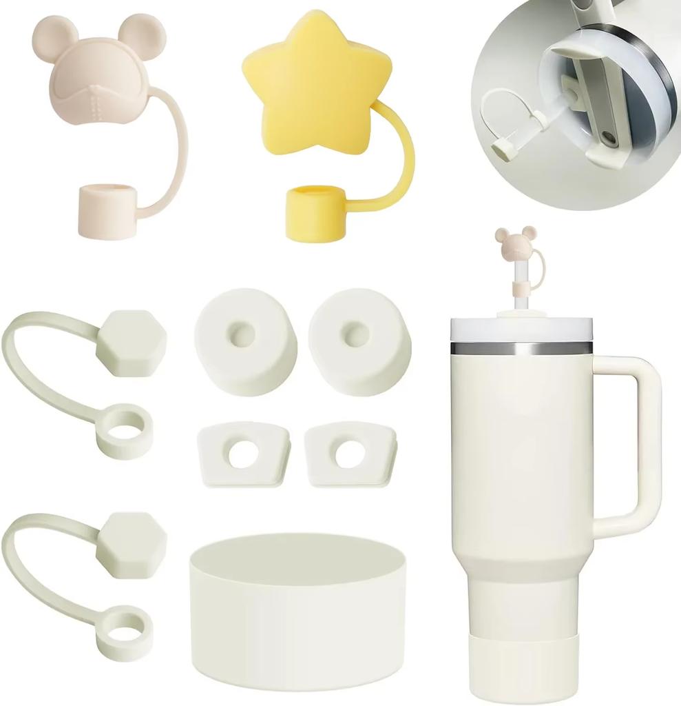 Conjunto de 9 Acessórios mais 6 Peças Rolha de Silicone à Prova de Derramamento 2 Peças Tampa de Cobertura de Canudo para Canudos de 9-10 mm 1 Peça Bota para Copo Stanley