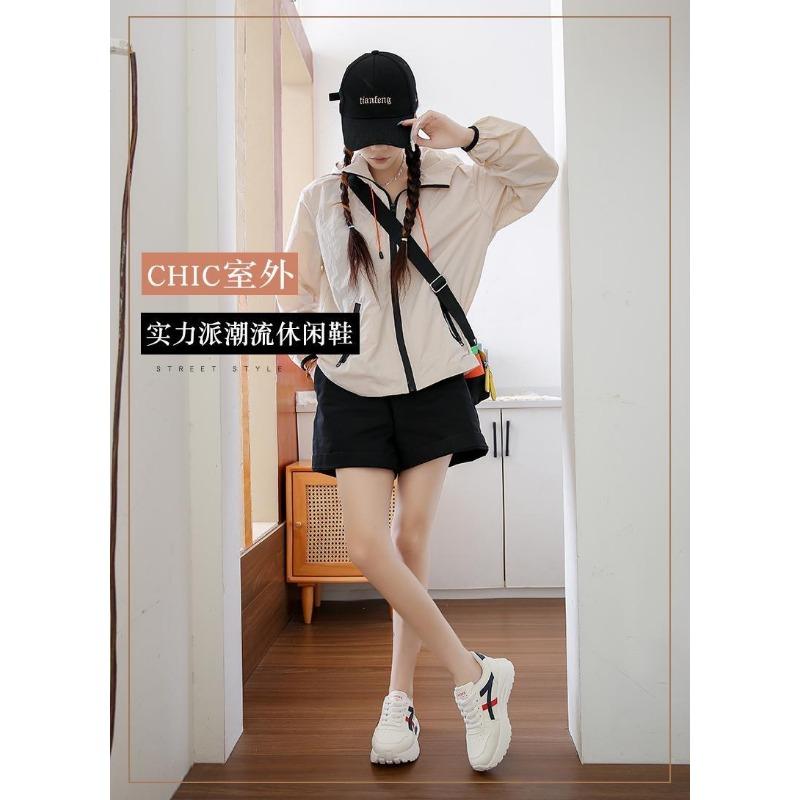 Casual Thick Sole Height Increasing Korean Style White Running Sneakers For Women