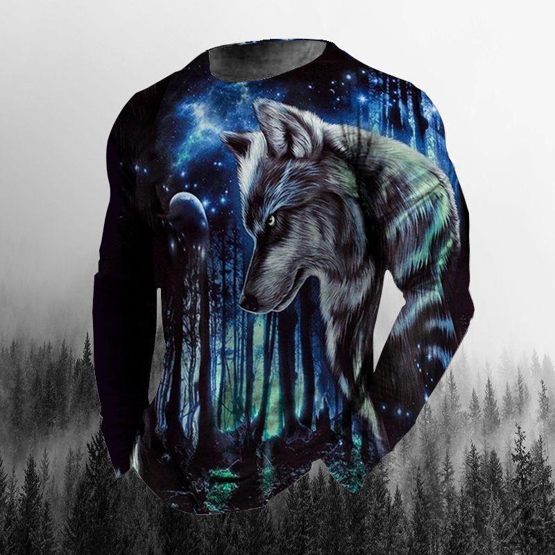 Herren Langarm T-Shirt Tier Tiger Wolf 3D Digitaldruck Bequem Übergröße Personalisiert Modisch Herbst Winter Langarm T-Shirt