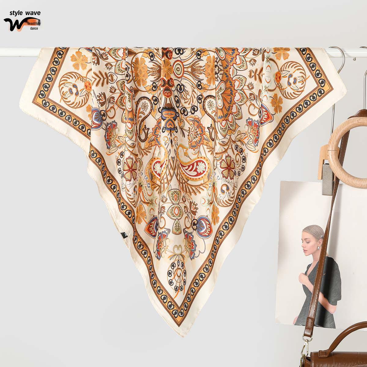 70CM Versatile Cashew Pattern Silk-Style Square Scarf: Multi-Functional Accessory for All Seasons 70*70CM