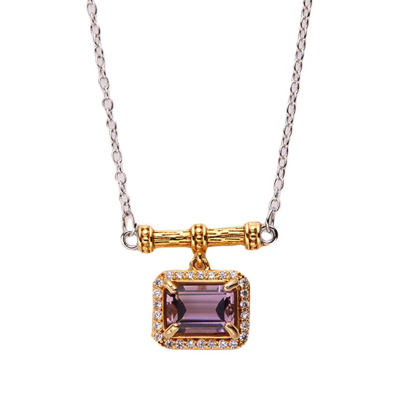Vintage S925 Sterling Silber Eingelegt Natürlicher Amethyst Halskette Damenmode High-End Bunter Schmuck