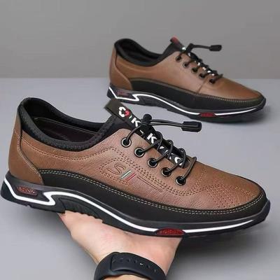 Men's Shoes 2025 Spring New Casual Shoes Men's Breathable Leather Shoes Elastic Belt Leather Surface Waterproof and Non-slip Doudou Shoes