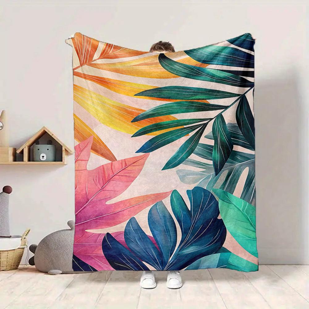 1pc Tropical Leaves Blanket Warm, Cozy, And Soft, Suitable for Sofas, Beds, Cars, And Office Use.Perfect for Camping And Travel, Making It a Great Gif