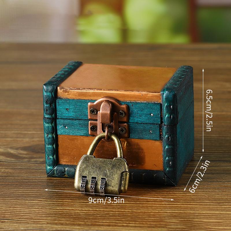 1pc Medieval Retro Jewelry Storage Box Wooden Treasure Jewelry Container Trinket Decor Box Props Pirate Jewelry Display Case