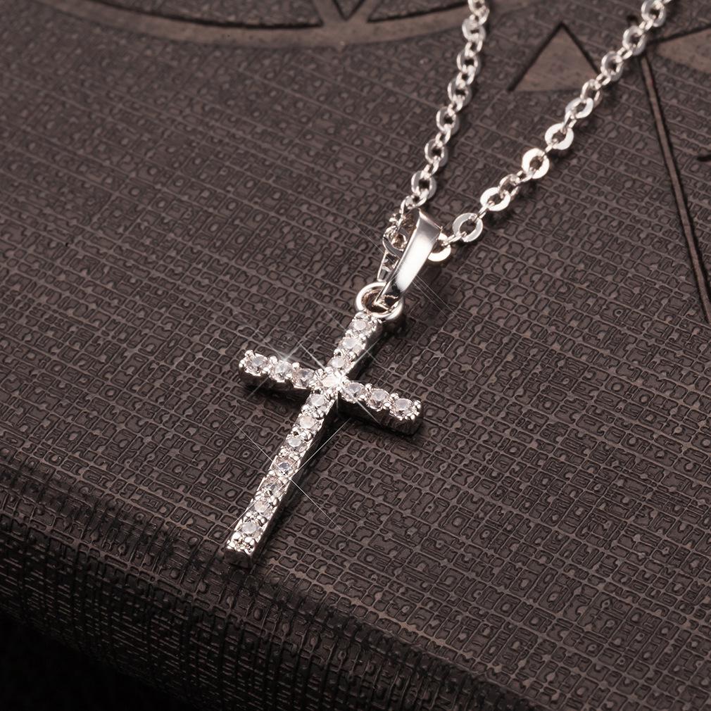 Korean Style Zircon Cross Pendant Choker Necklace for Women