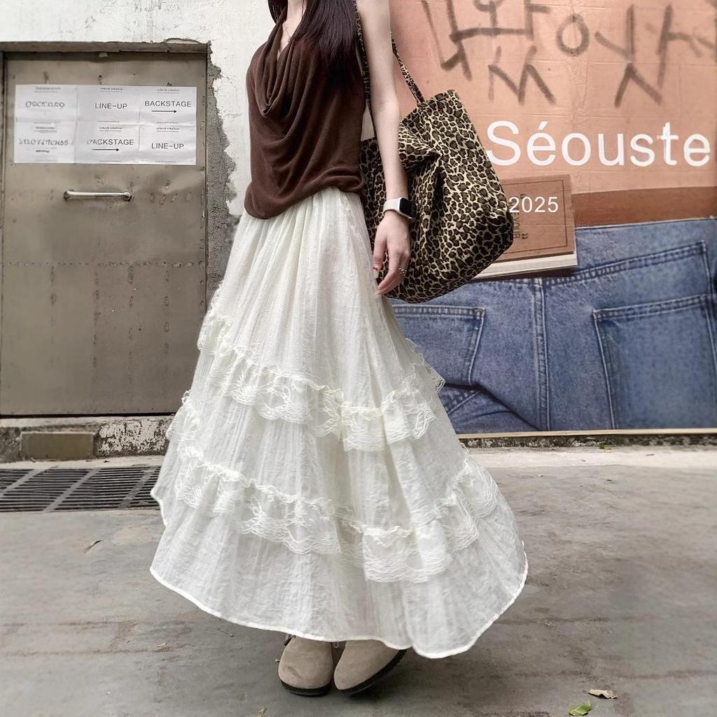 Women's French Patchwork Lace Skirt - Gray, Irregular Harajuku Style for Spring/Summer