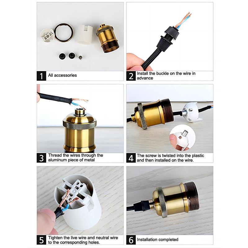 1PC Mall Inline Badge Ceiling Lamp Holder Aluminum E27 Lamp Holder Set Single Lamp Holder 1M Cord Vintage Style Lamp Holder