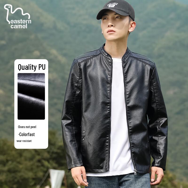 EASTERN CAMEL Men s Korean Style PU Leather Motorcycle Jacket XL