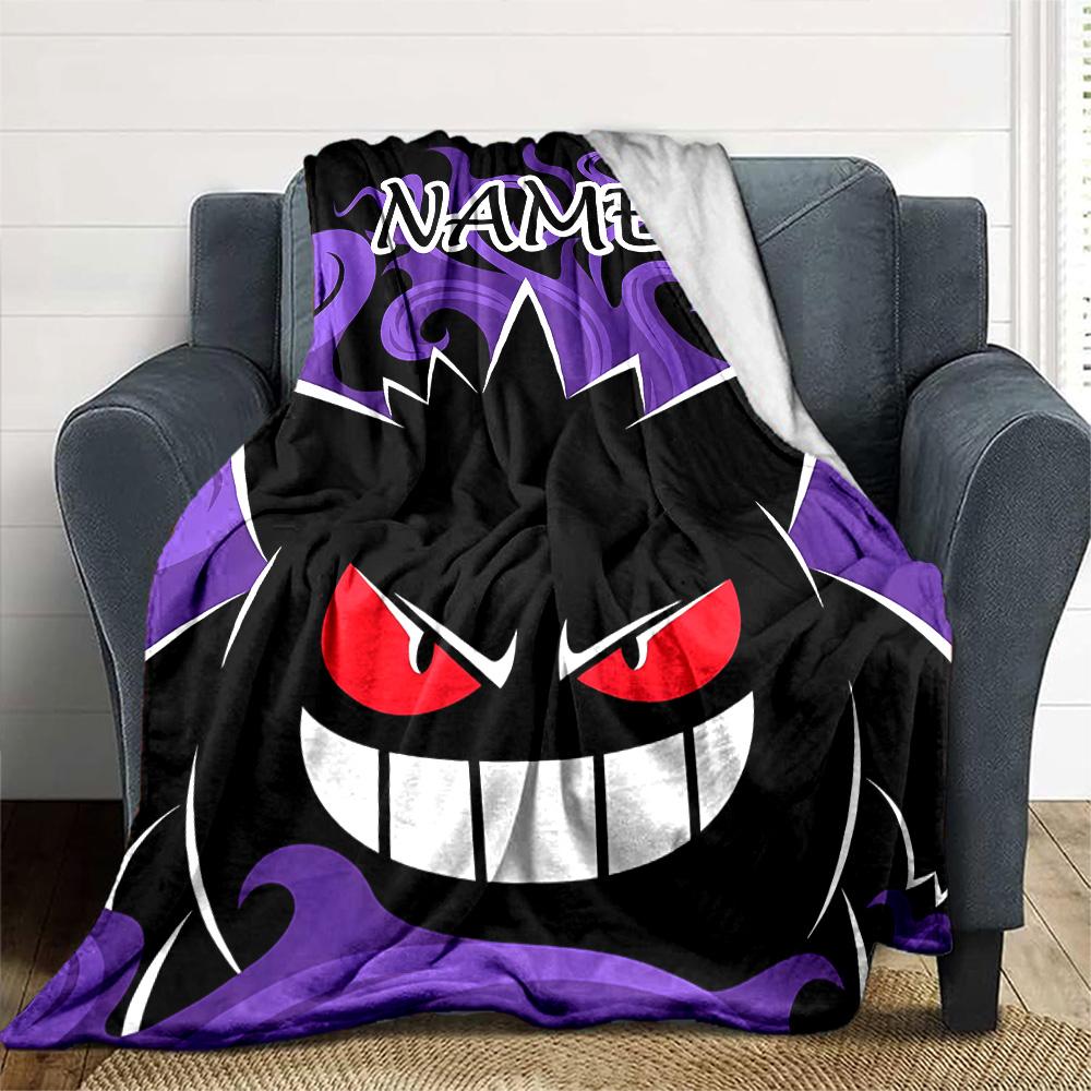 Customizable Gengar2 Throw Blanket – Personalized Name, All-Season Cozy Snug Blanket, Machine Washable, Personalized Blanket
