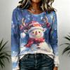 Women's Stylish Casual Christmas Print Long Sleeve Neck Top for Winter Holiday