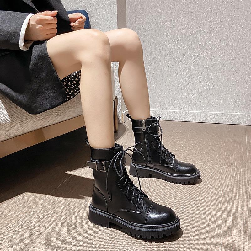 New Martin boots women's medium tube shows thin legs, good-looking and comfortable versatile locomotive boots, thick-soled side zipper single boots