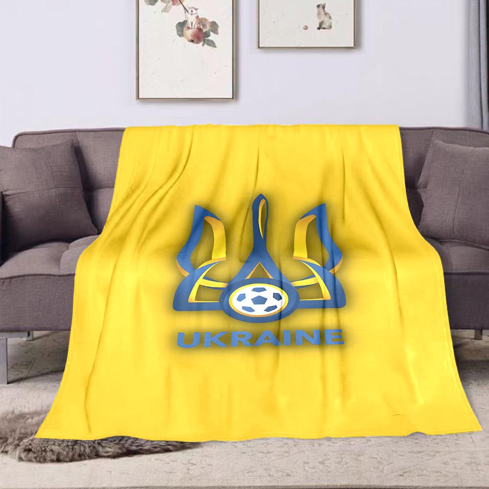 Ukraine Emblem with Soccer Ball Design Patterned flannel blanket perfect for the bedroom living room, sofa, or a little nap