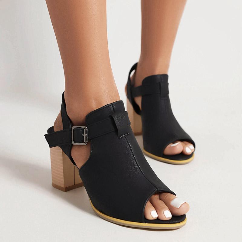 Women's High-heeled Sandals Spring and Summer New Thick Heel Large Size Casual Fish Mouth Roman Sandals