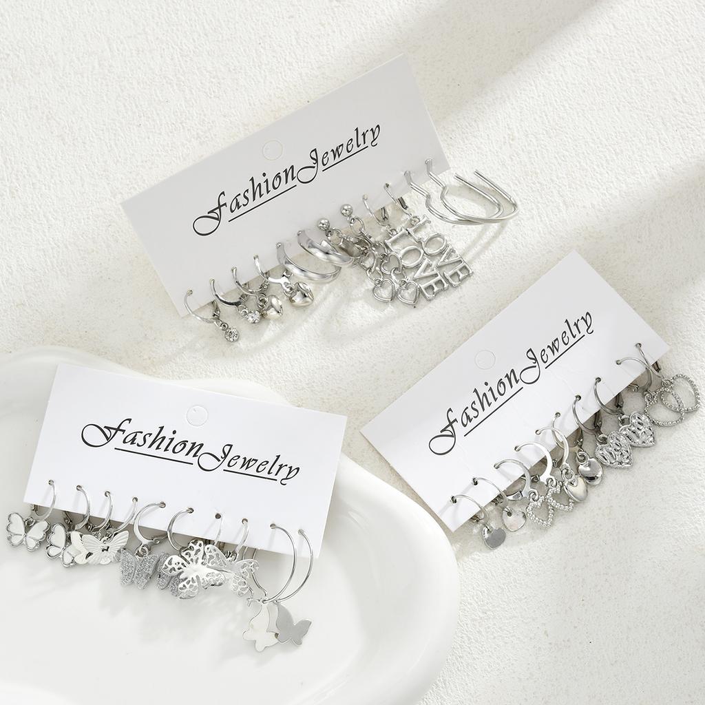 Fashion Creative Simple Earrings Set for Women Vintage Temperament Hollowed-out Butterfly Love Earrings Jewelry Gifts 2026 New