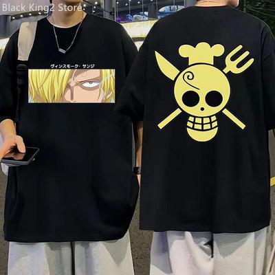 Sanji Anime T-Shirt Herren Harajuku Mode T-Shirt Kurzarm Baumwolle Locker Unisex Oberteil Herrenbekleidung Manga Streetwear
