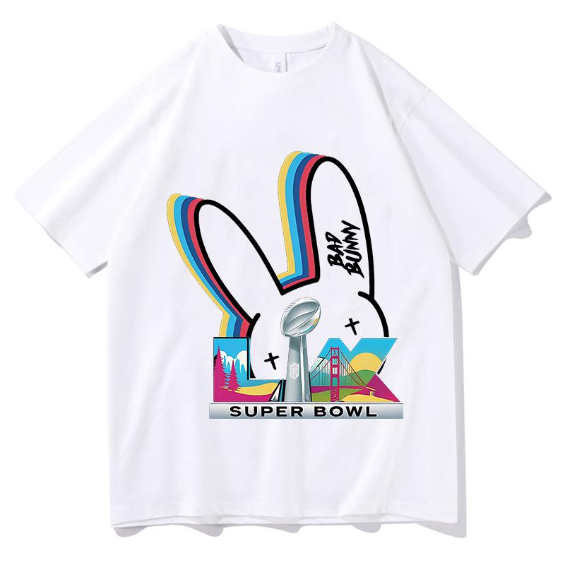 Bad Bunny Super Bowl Tshirts Short Sleeve Pure Cotton Oneck Fashion Tshirts Men Women Summer Unisex Streetwear Hip Hop Tops