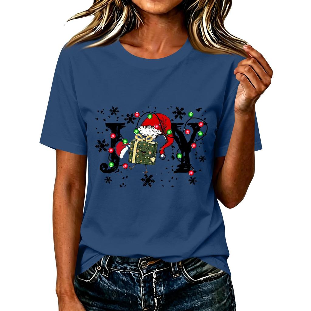 Damen Casual Weihnachten Bedrucktes Kurzarm-T-Shirt mit festlichem Feiertagsdesign