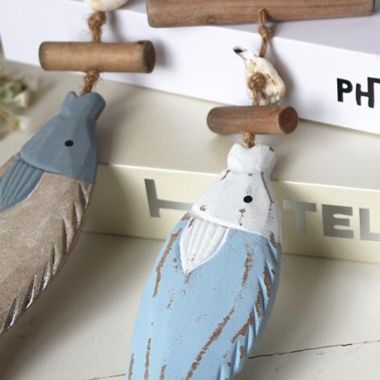 Small Fish Pendant with Hemp Rope Easy To Hang No Drilling Handmade Solid Wood Coastal Style Wall Ornament