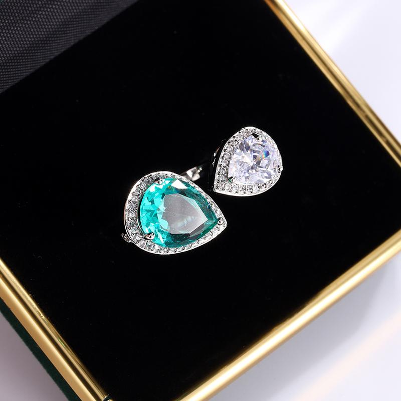High Quality Sparkling Women's Zircon Ring Exquisite Green Water Drop Zircon Jewelry Fashion Engagement Ring