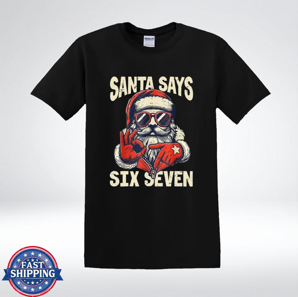 Funny Santa Says Six Seven Christmas Graphic Tee T-Shirt M