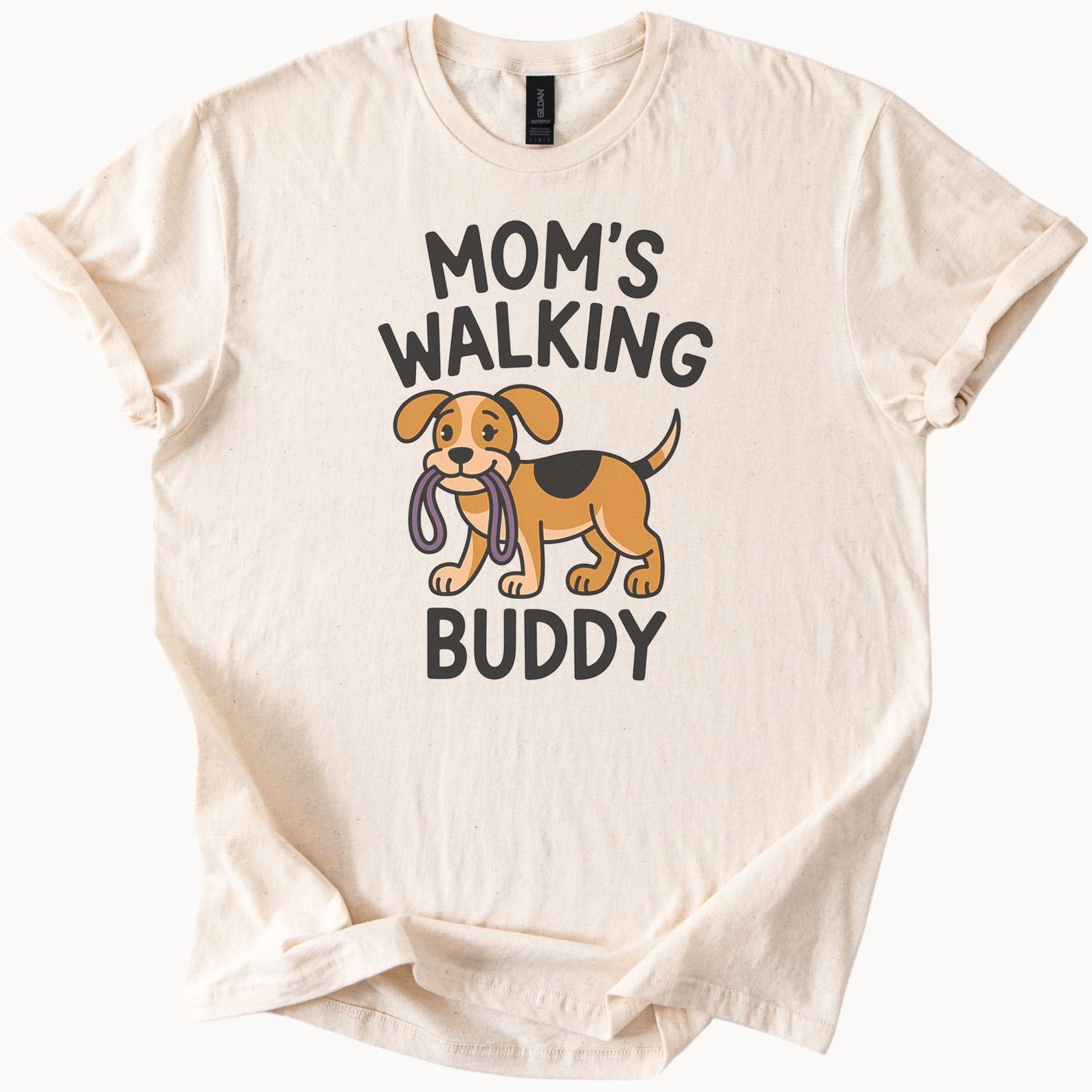 Moms Walking Buddy Shirt Cute Dog Graphic T Shirt Pet Lover Gift Cute Puppy Holding Leash Mom Dog Owner Walking Partner Tee 150