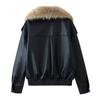 New, fashionable and casual fur collar high-end, three-color fur collar loose leather jacket
