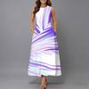Ladies Oversized Sleeveless Crew Neck Dress Vivid Mixed Tropical Foliage Flowy Calf Length Gown