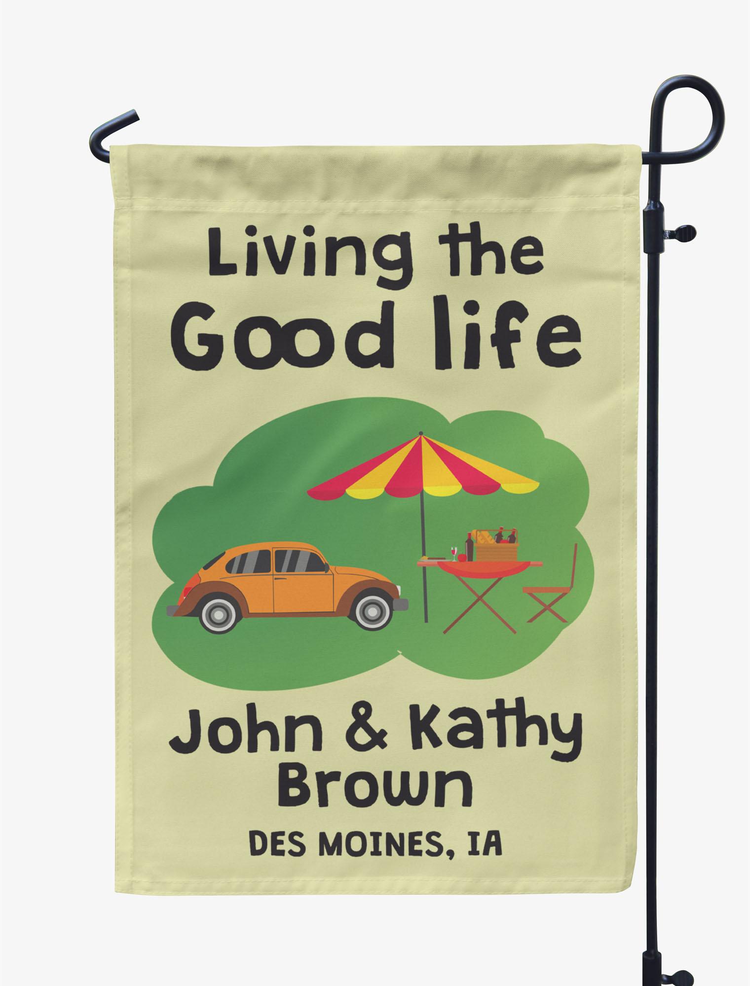 

Printtoo Tan Living The Good Life Garden Летний кемпингA FlagsA Персонализированный открытый садA FlagsA 12,5x18 12.5 x 18 Inches дубильная кора