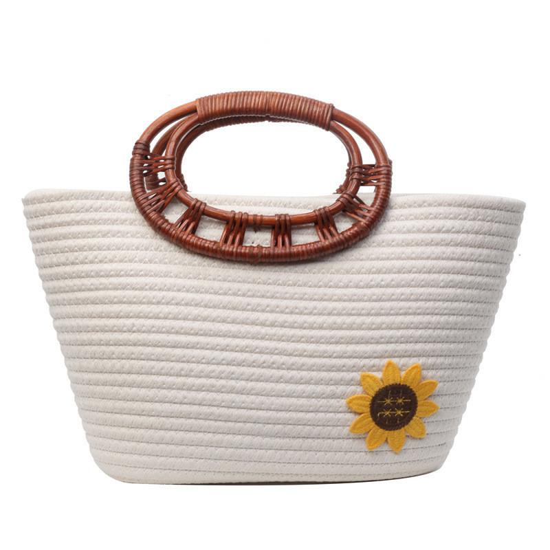 

Cotton And Linen Material Cultural Wind Style Rattan Woven Tote Bag For Everyday Use білий