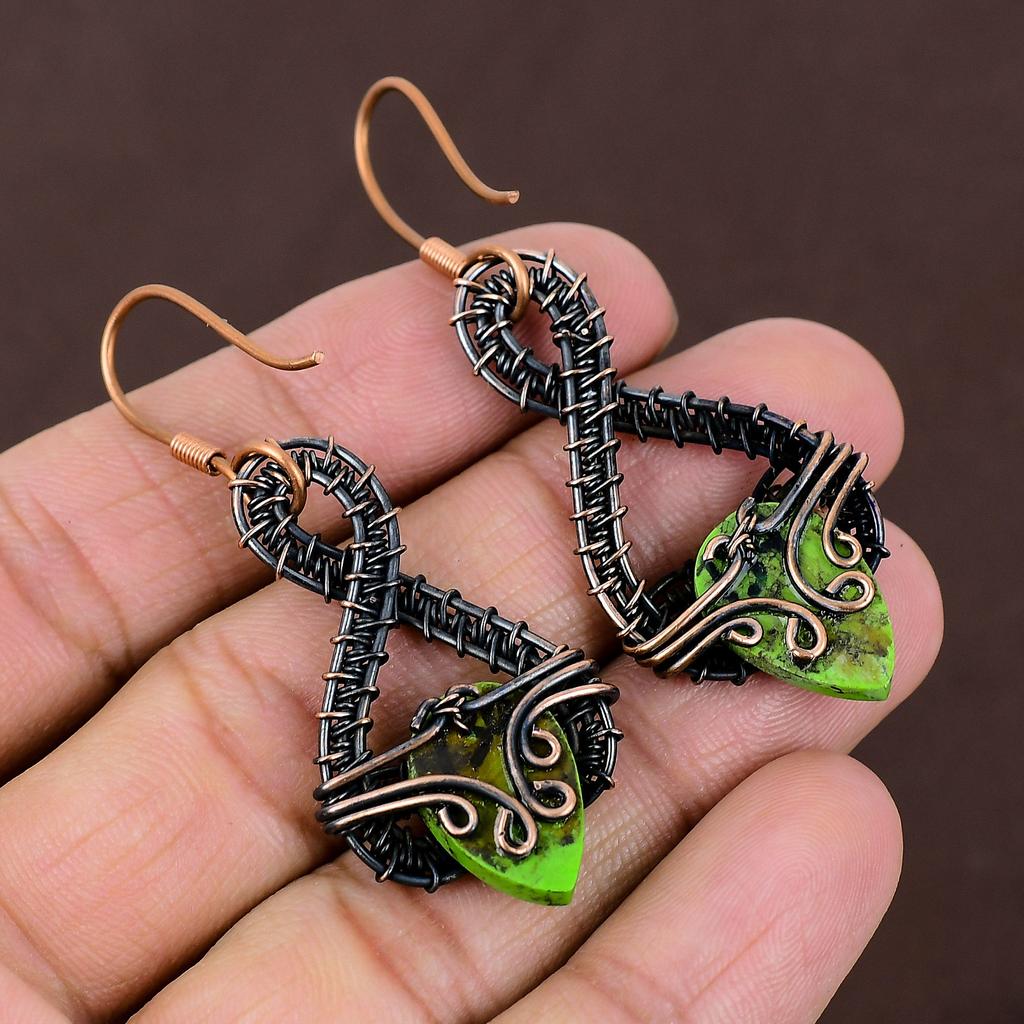Natural Copper Green Turquoise Handmade Copper Wire Wrap Earring 2.28 F1g58