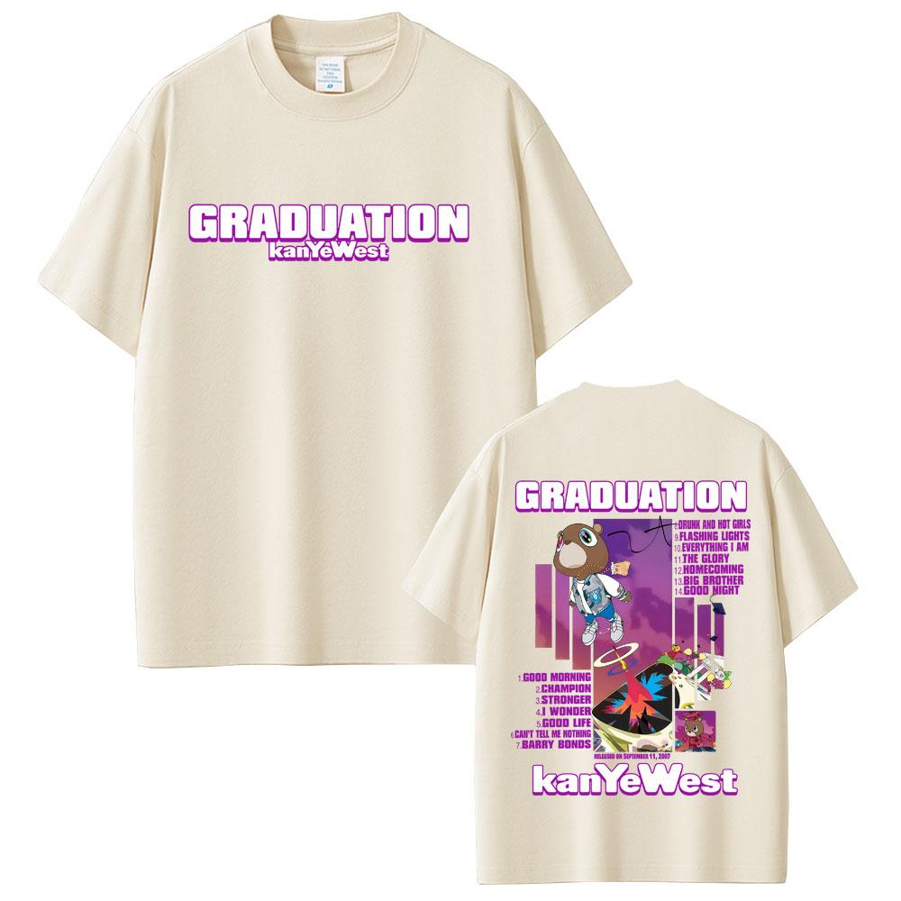 Rapper Kanye West Graduation Bär Grafik T-Shirts Herren Hip Hop Mode Popmusik T-Shirts Herren Lässiges Baumwoll-Vintage-T-Shirt