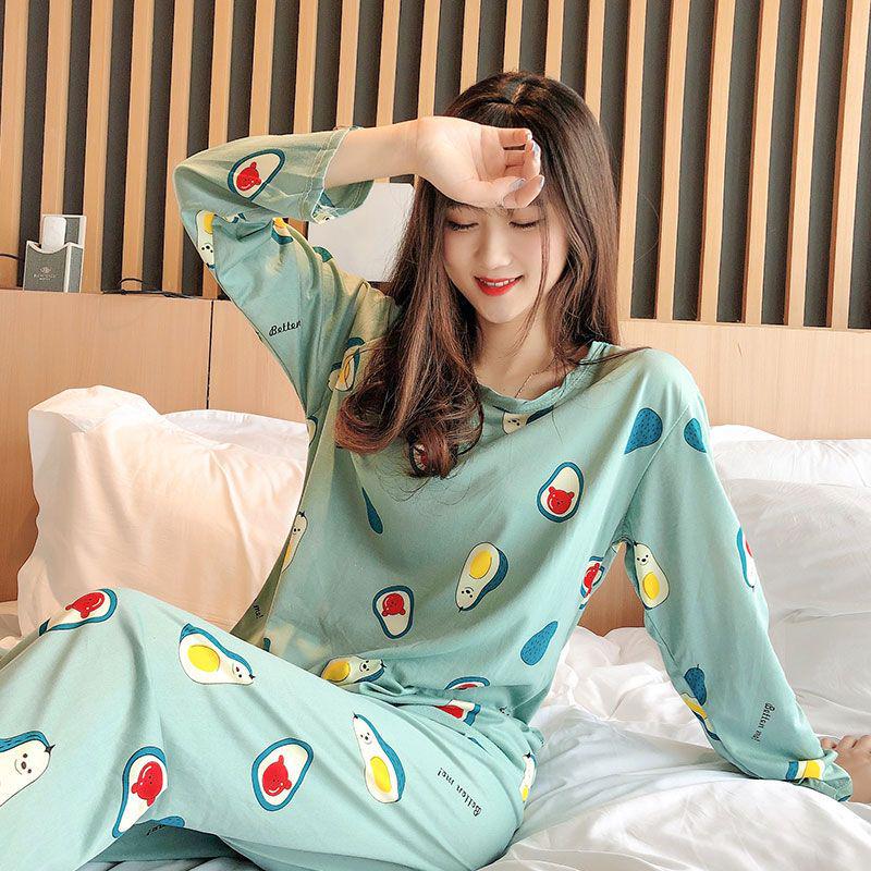 

Women s Avocado Print Long Sleeve Pajama Set - Autumn/Spring Round Neck Homewear L