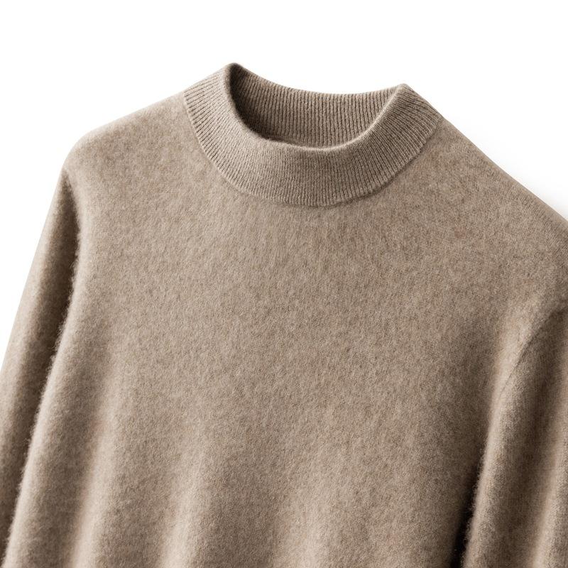 100 pure cashmere shirt solid color flat semi-turtleneck sweater basic knitting men