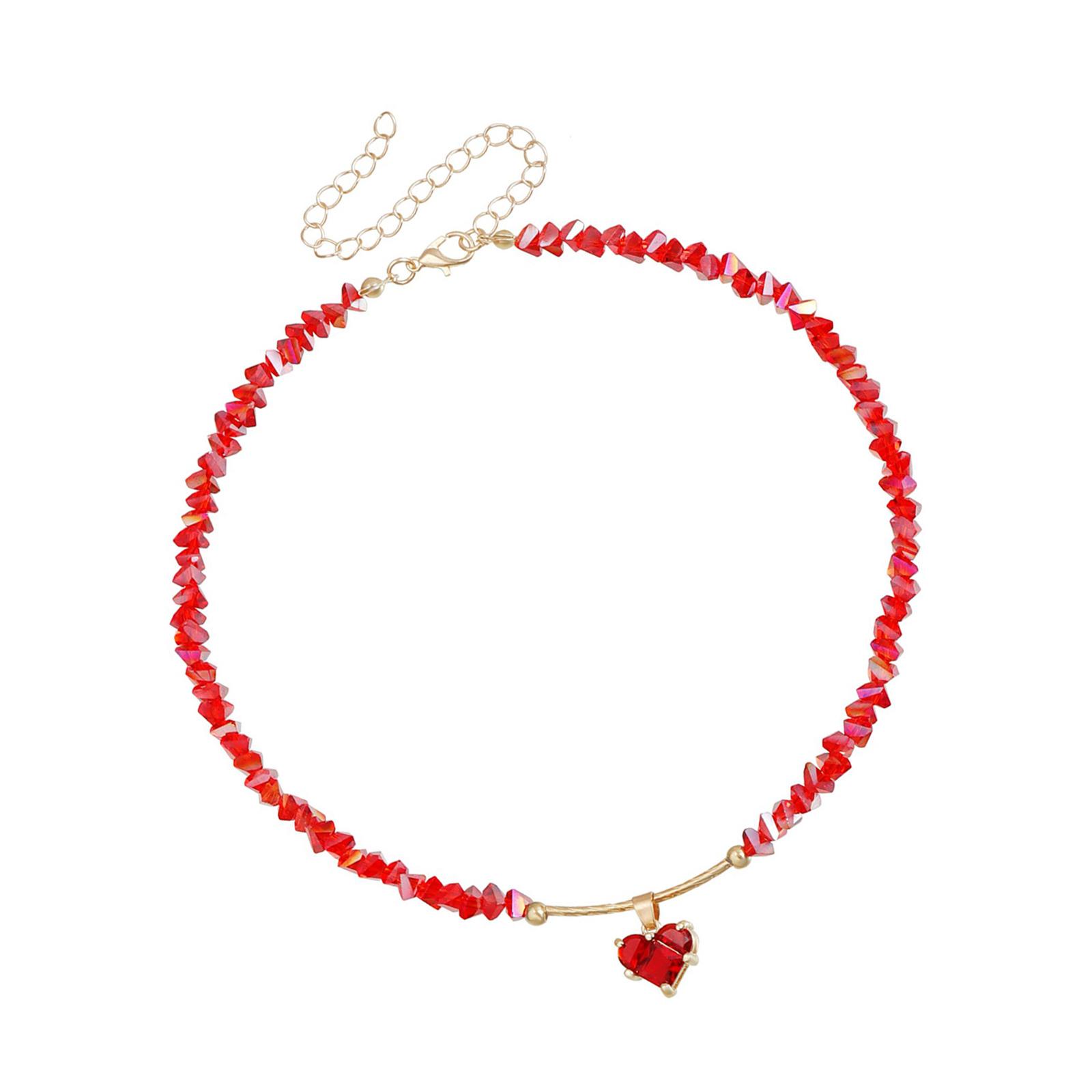 

Stylish Love Symbol Necklace Featuring Crystal Accents And Delicate Glass Beads Neck Chain Ideal For Everyday Use червоний