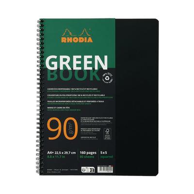 RHODIA Green Book Ring Notebook, A4+, 5x5 Grid, 160 Pages, 100% Recycled Paper, 90g/m² Paper Weight, RHODIA Cf119912