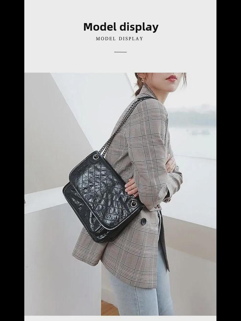 Yangshulin Women's 2022 Niki Retro Genuine Leather Chain Messenger Bag