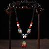 GEMCHIC Women's Ethnic Style Glass Flower Collarbone Necklace Handmade Braided Rope Choker Vintage Beaded Pendant Jewelry