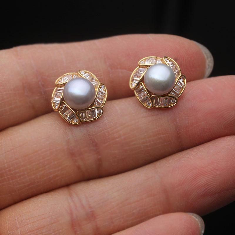 Beautiful Natural Freshwater Pearl Earrings Woman,Cute White Silver 925 Stud Earrings Pearl Wife Girls Birthday Gift White